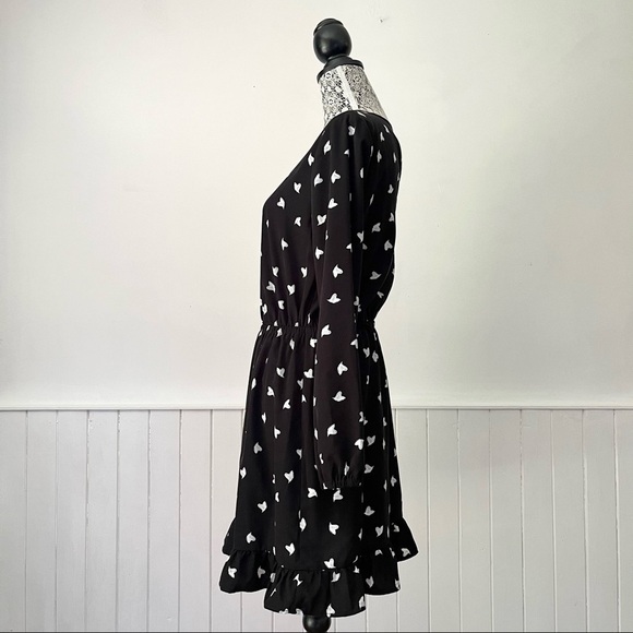 Joe Fresh Dove Print Ruffle Skirt Keyhole Back Long Sleeve Dress Size S - Picture 6 of 12